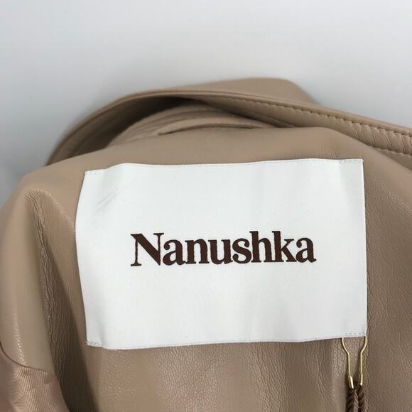 Nanushka Amal Vegan Leather Trench Coat XS Belted Notched Lapel Collar Brown - Picture 6 of 11